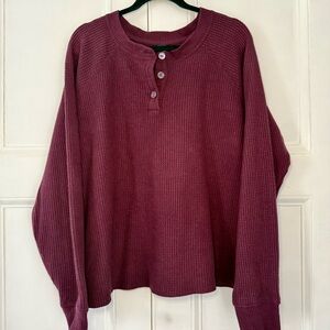 Old Navy Burgundy Waffle Knit Henley Top XL Tall